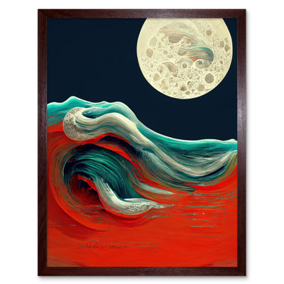 Full Moon Ocean Waves Swirl Abstract - Print