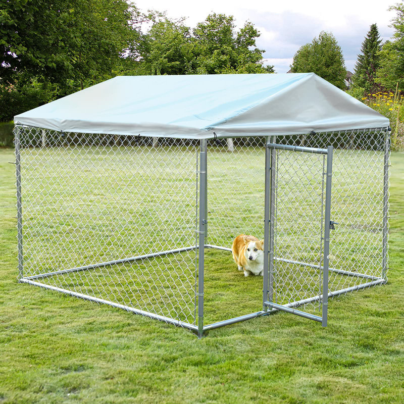 Large Galvanized Steel Outdoor Dog Kennel with UV-Resistant Cover