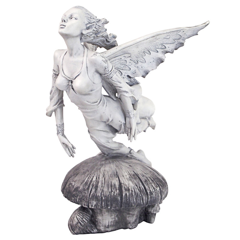 Off-White Hand-Painted Resin Garden Fairy Statue, 11 Inches