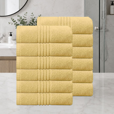 Home Weavers Robbin 500GSM 100% Cotton Zero Twist Super Absorbent Bath Towel Set, 16"x24" (12)(12 Hand Towels), Yellow