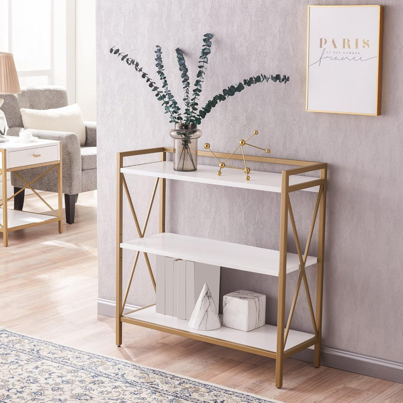 Leick Home Claudette Mixed Metal And Wood Bookshelf - Compact Storage Solution With Adjustable Shelf And Elegant Design