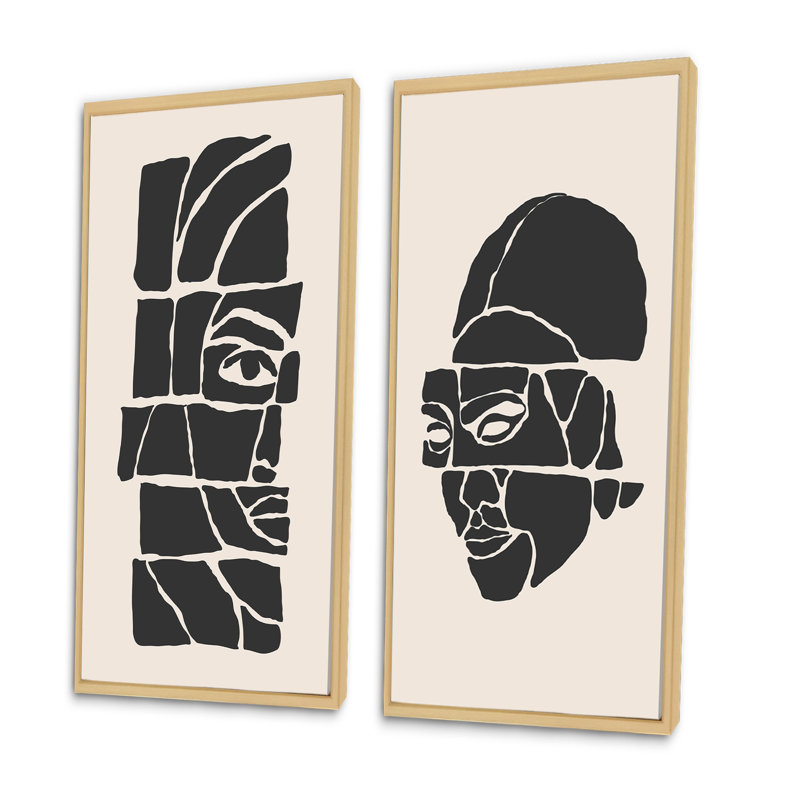 «Abstract Minimalist Woman Portrait X», ensemble de 2 peintures, H 40 po x l 40 po x P 1,5 po, Cadre brun