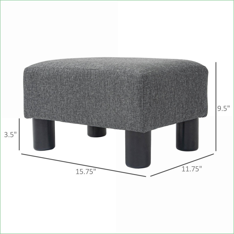 Ottoman Small Cube Foot Rest, Linen Fabric Wood Frame for Living Room, Charcoal Gray | Wood | Black, Gray
