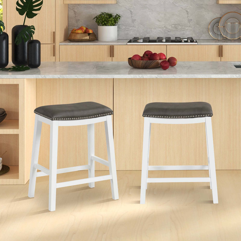 Tabouret de comptoir 26 po Nicala, Blanc, Gris