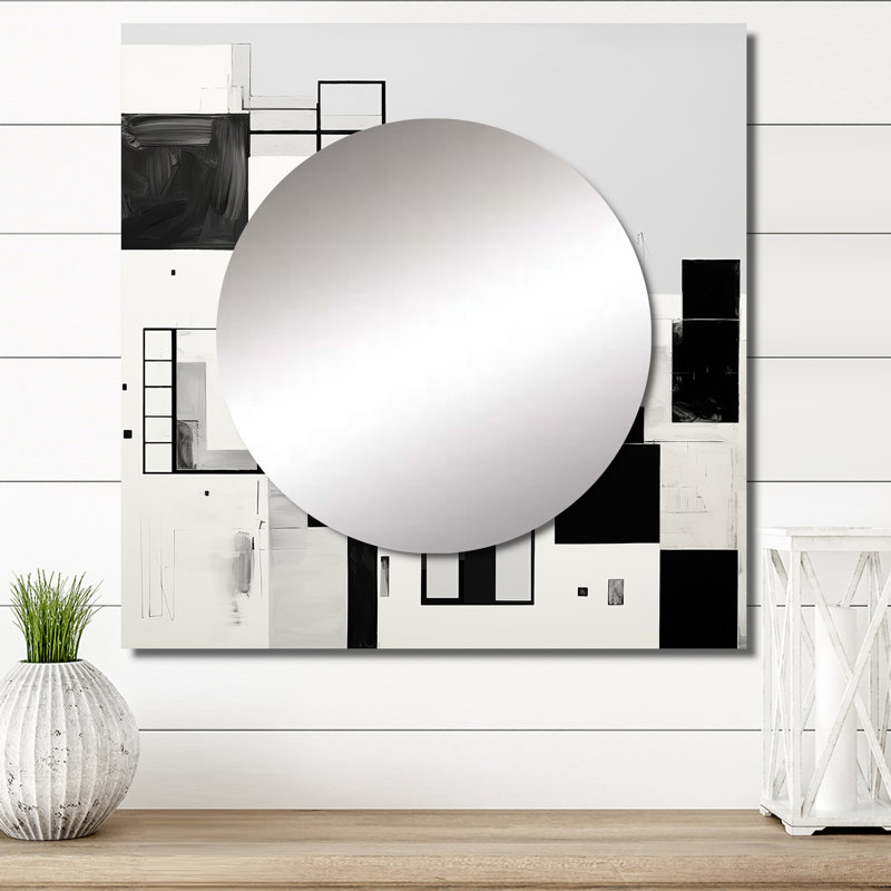 Syne - Grand miroir mural carré noir et blanc à fenêtres à l'océan abstrait pour chambre à coucher, 36 po x 36 po