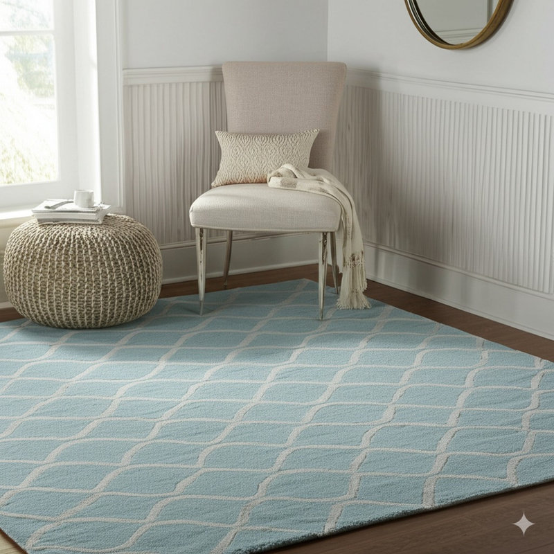 Hand Tufted Wool Area Rug in Blue