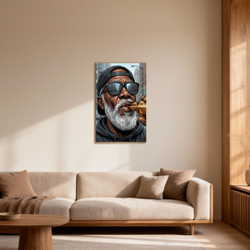 Fashion Urban Man buvant de la bière avec des lunettes de soleil, H 12 po x l 18 po
