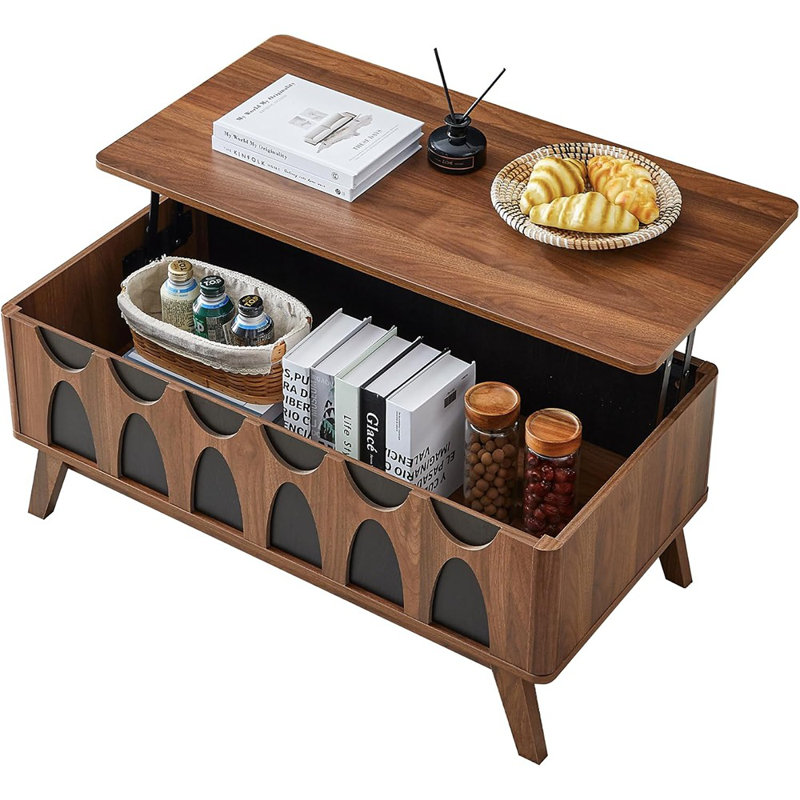 Table basse avec rangement, table basse moderne de 39 po avec plateau relevable et rangement caché, table centrale en bois pour le salon, bureau à domicile