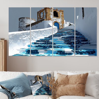 Blue Rabat Kasbah Morocco Path II - Morocco Canvas Wall Art Set
