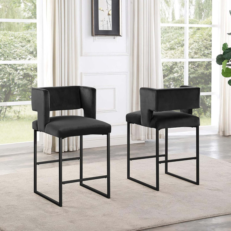 Ensemble de 2 tabourets de comptoir 27 po Modern, Noir, noir, noir, noir, Noir mat