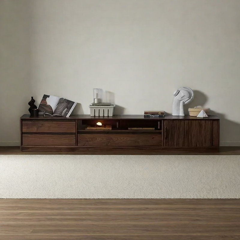 Meuble télé moderne en bois massif noyer, 94.48"