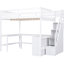 Lit mezzanine double optimisé pour l'espace avec bureau en L, tablettes et escalier, fini blanc Space Three et escalier-1182543873