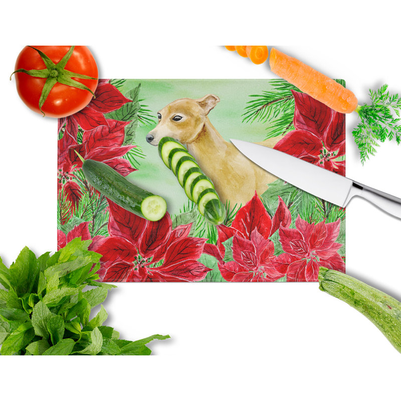 Caroline's Treasures Tempered Glass Poinsettias Cutting Board, Italian Grayhound