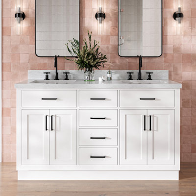 Tidworth Solid Wood Double Bathroom Vanity with 1.5'' Carrara Marble Top