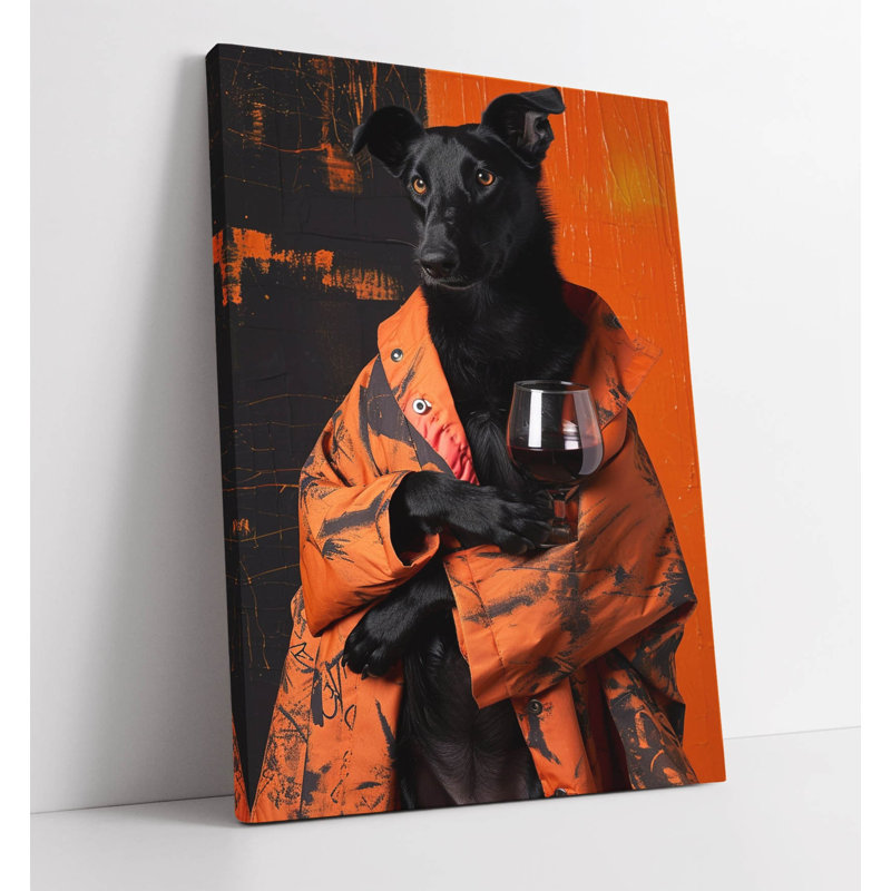 Borador Dog Holding A Glass Of Wine Canvas Wall Art Print, 46 cm H x 30 cm W