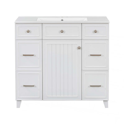 Lark Manor™ 36" Bathroom Vanity with Ceramic Sink,Solid Wood Frame, Soft Close Doors, Adjustable Shelves,3 Drawers ,Including Double-Depth Drawer for Hairdryer St