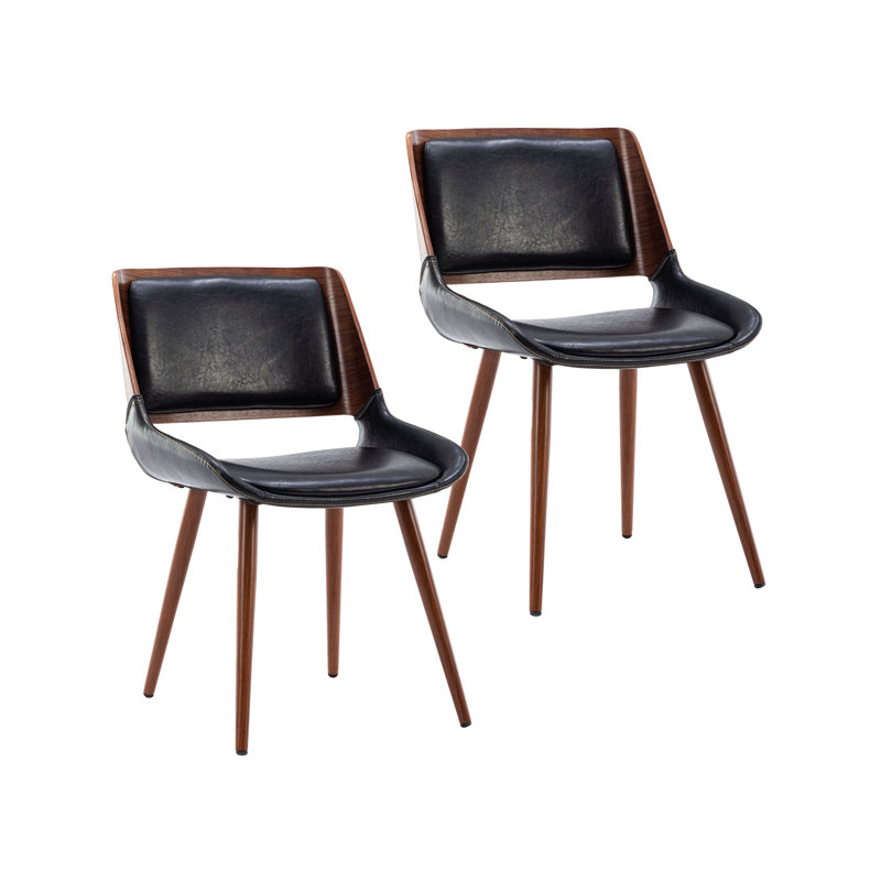 Basil Faux Leather Mid-Century Dining Chair, Black