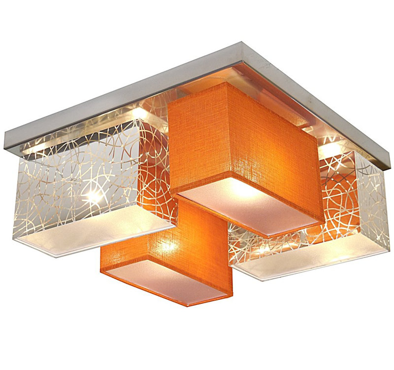 Pascoe Fabric Semi Flush Mount, Silver/Orange Transparent
