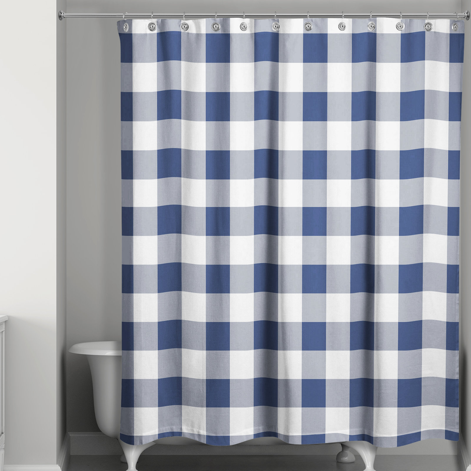 Hanka Plaid Shower Curtain, Navy
