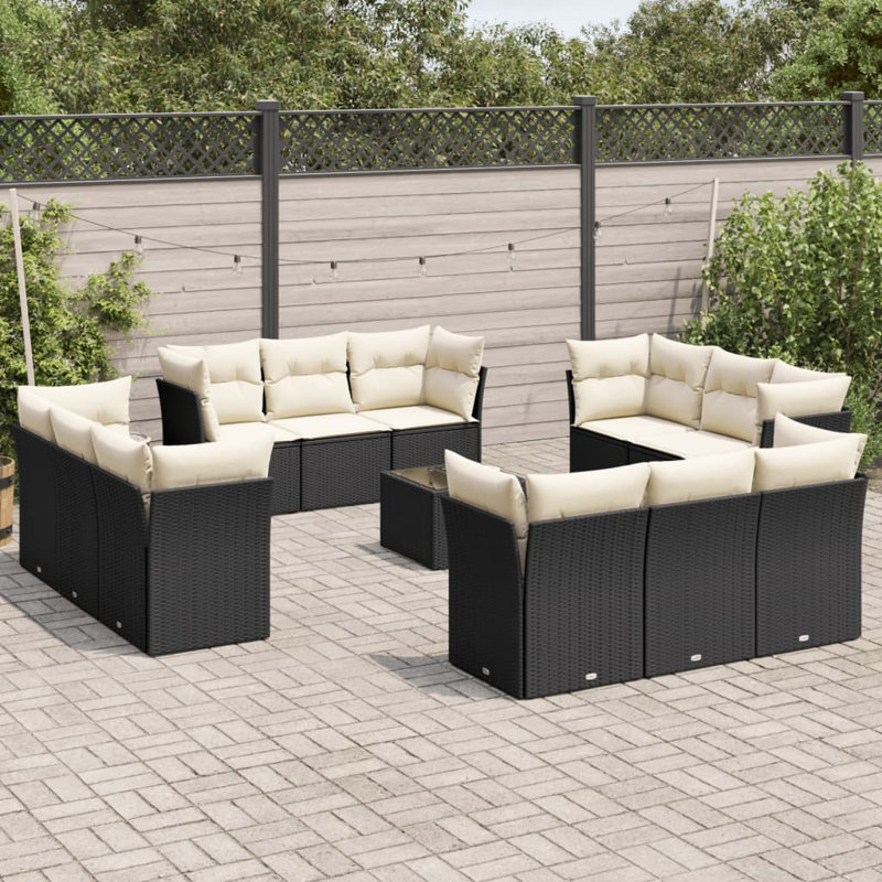 Vidaxl Garden Sofa Set Black PE Rattan Large Adjustable Feet