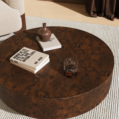 31.5" & 35" Round Solid Wood Burl Coffee Table – Unique Natural Swirl Patterns, Curved Elegant Design, Handcrafted Centerpiece