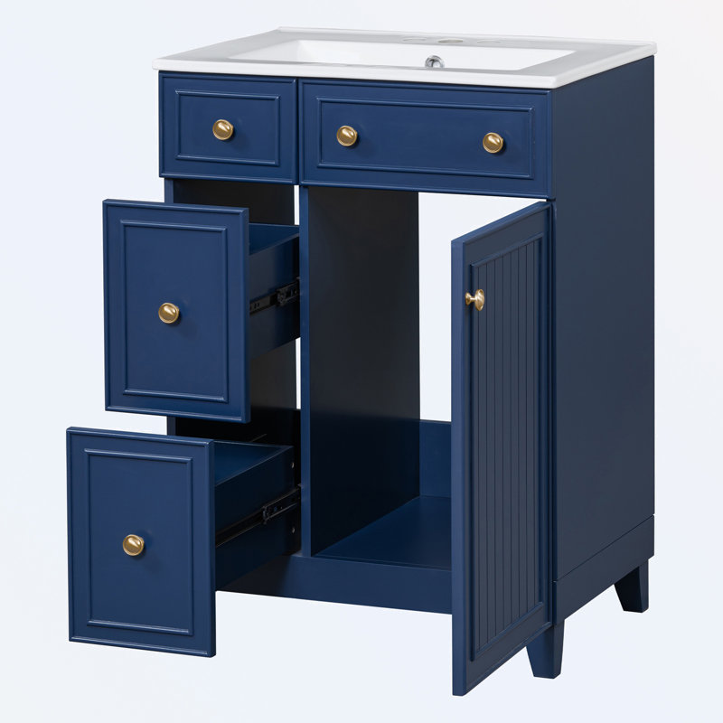 Meuble-lavabo de salle de bain avec lavabo en céramique, Bleu