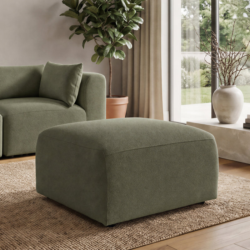 Driftwood 74 cm W Boucle Rectangle Footstool, Green