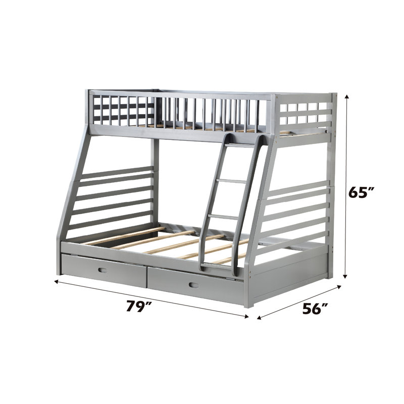 Lit superposé simple / double avec rangement - gris, système de lattes 6 + 6, style convertible, droite, garde double, structure en bois de pin gris simple / double, option, support, 2 tiroirs,