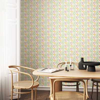 Meadow Stripe Spring Bloom Smooth Matt Wallpaper