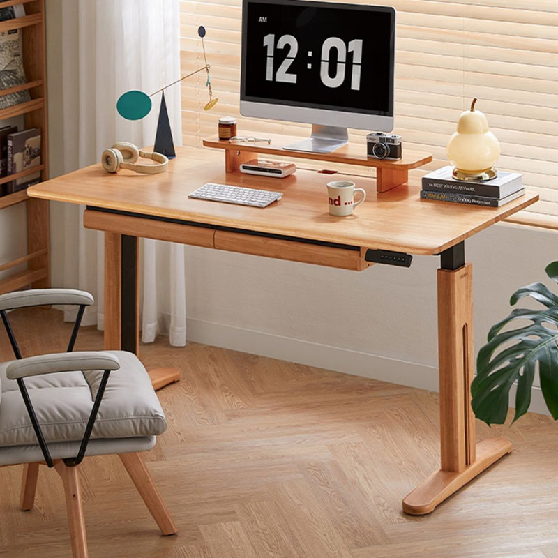Bureau électrique en bois massif à hauteur réglable avec porte-tiroir, H 28,86 po x l 59,06 po x P 29,53 po