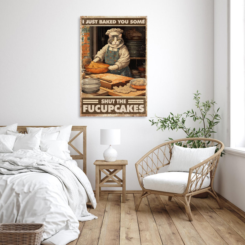 Cat Chef Shut The Fucupcakes - 1 Piece Rectangle Graphic Art Print On Wrapped Canvas, H 36 po x l 24 po x P 1,25 po