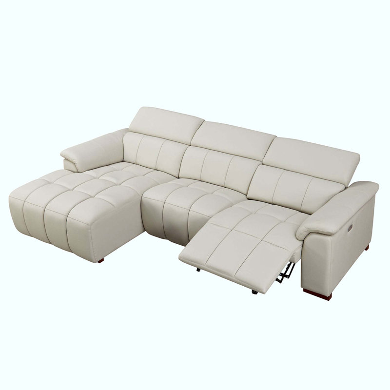 113.38" Genuine Leather Power Reclining Sectional With USB Port, Dark Gray Genuine Leather, Right Hand Facing