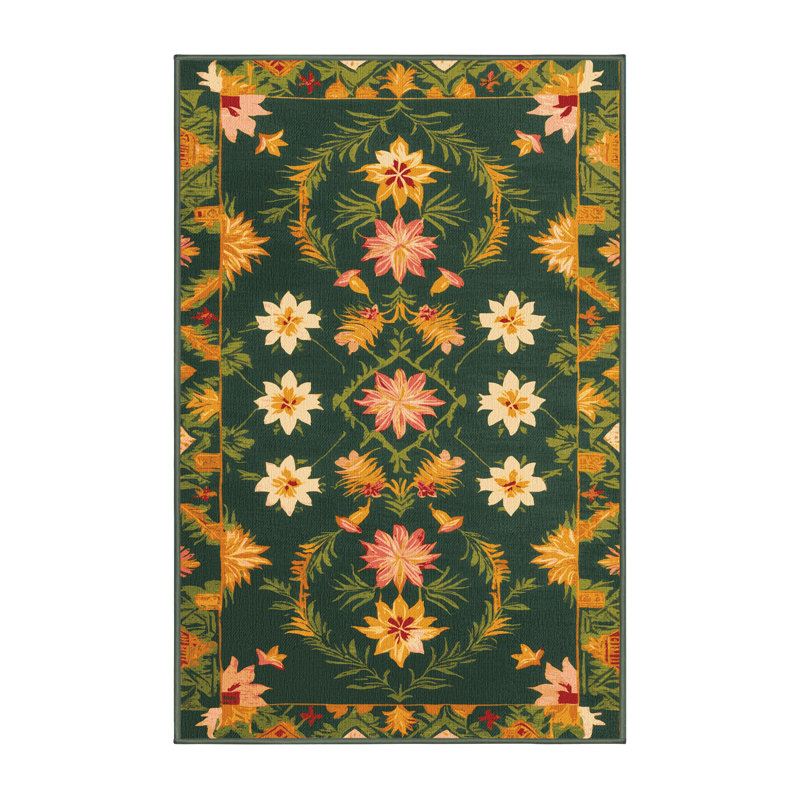 Washable Hawaiian Quilt Motifs Hawaiian Area Rug, Rectangle 4' x 6'
