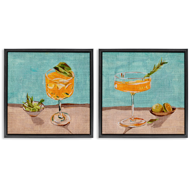  «Orange Cocktail Still Lifes», ensemble de 2 toiles flottantes encadrées par Melissa Wang, Cadre flottant noir de jais