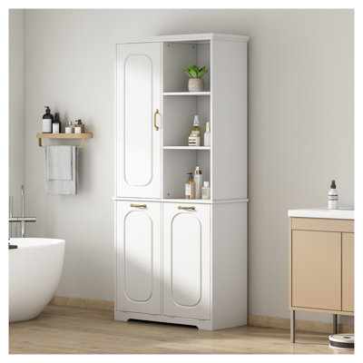 68" Freestanding Tall Storage Cabinet with Tilt-Out Bins and Adjustable Shelves, White