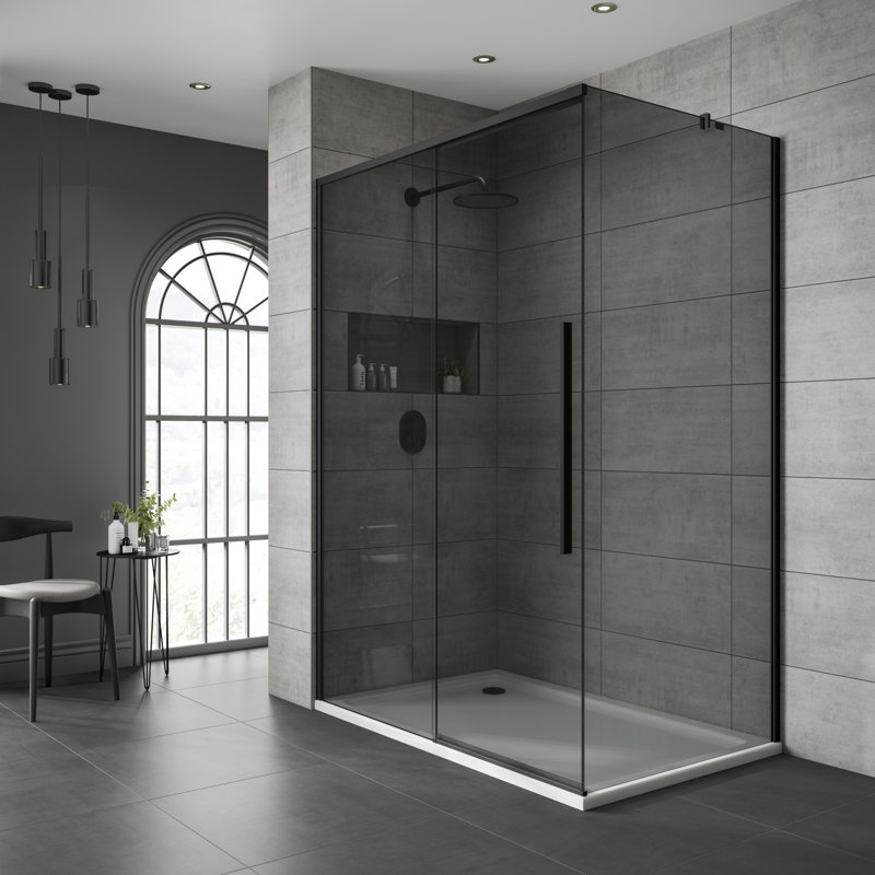 Single Added Semi-Frameless Shower Door with Clear Glass, 200cm H x 110cm W, Right Opening