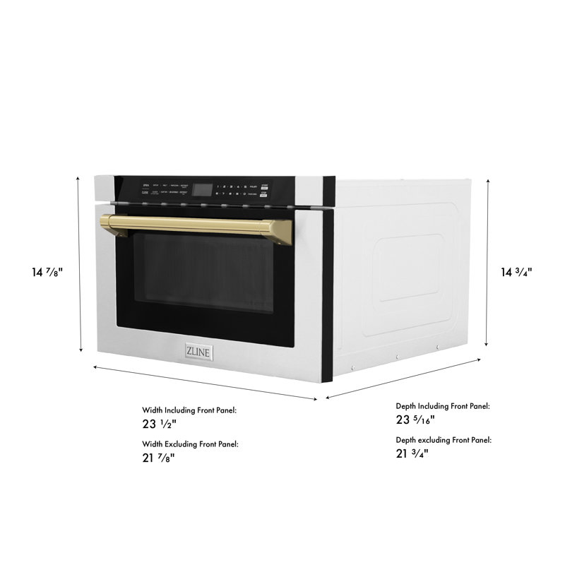 ZLINE Autograph 24 in. Microwave Drawer with Traditional Handle in Stainless Steel & Accents, Gold
