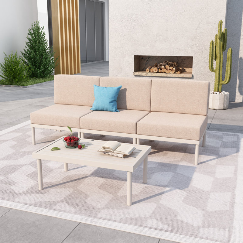 Ensemble de conversation modulaire en aluminium pour 3 personnes avec coussins
