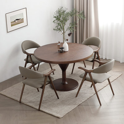 Combinaison de table ronde et de chaises en bois de cire blanche