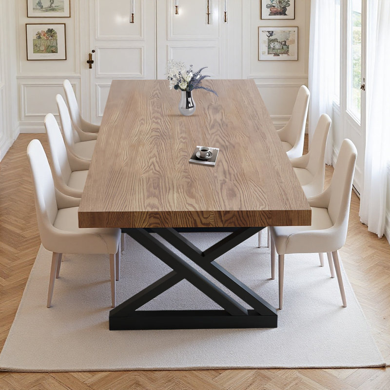 Modern Industrial-Style Solid Wood Dining Table, 29.53"H x 78.74"L x 35.43"W