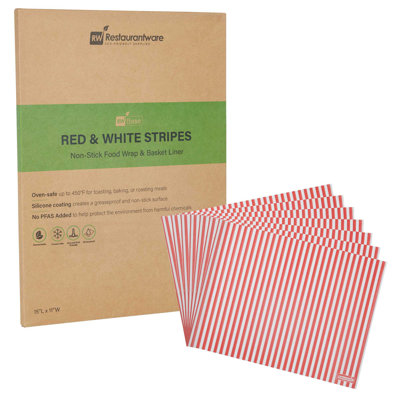 Restaurantware-RW Base 15 x 11 Inch Deli Papers, 2000 Greaseproof Sandwich Wrapping Papers - No Added PFAS, Striped Design, Red And White Paper Food Basket Liners, Microwavable, Pre-Cut Style