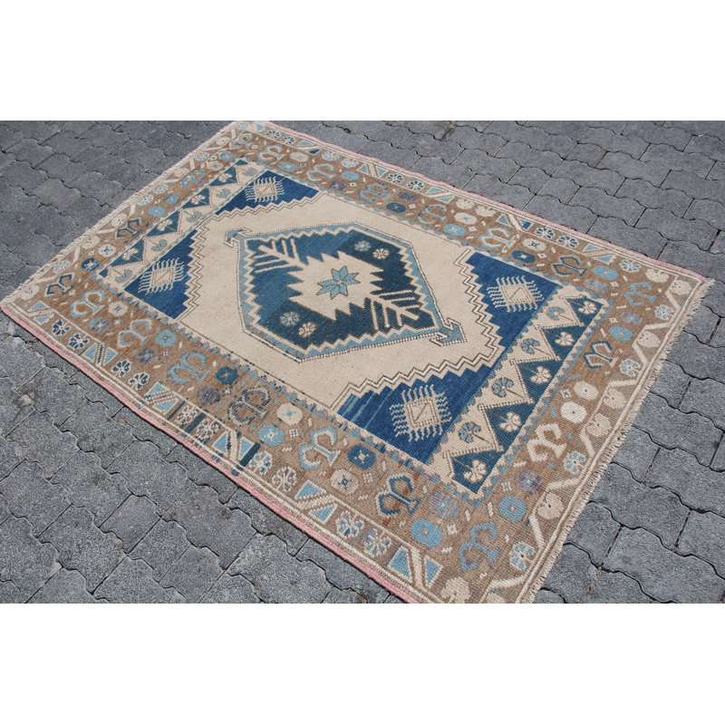 Tapis turc rétro en laine fabriqué à la main avec des motifs complexes et des couleurs vives