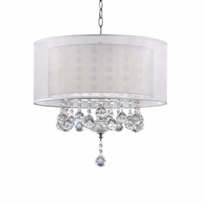 19" Tall Ceiling Lamp "Moiselle", Silver And Crystal Accents