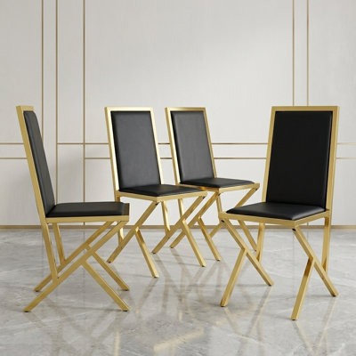 Modern Faux Leather Upholstered Dining Chair with Geometric Metal Legs (Set of 4)