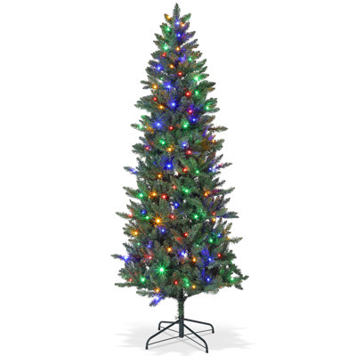 6 Ft Pencil Christmas Tree with LED Lights & Metal Stand – Pre-Lit Slim Artificial Holiday Tree, Christmas Decorations for Office, Home, Holiday