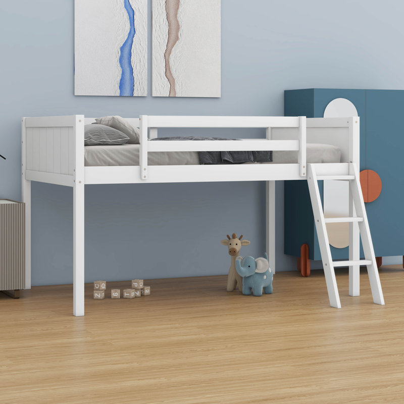 Lit mezzanine simple en bois avec échelle, Blanc