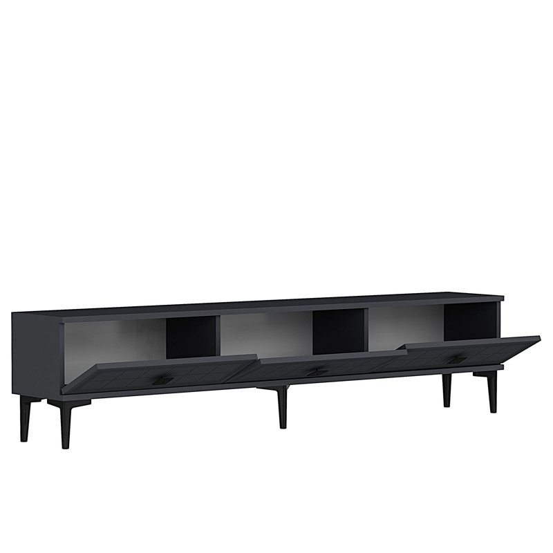 Modern Anthracite TV Stand, 71.0 x 16.1 x 12.0 inches | 100% Melamine Coated Particle Board, Thickness: 0.7 inches | Wall-Mountable Design, Stylish Geometric Aesthetic, Perfect for Contemporary Living Rooms