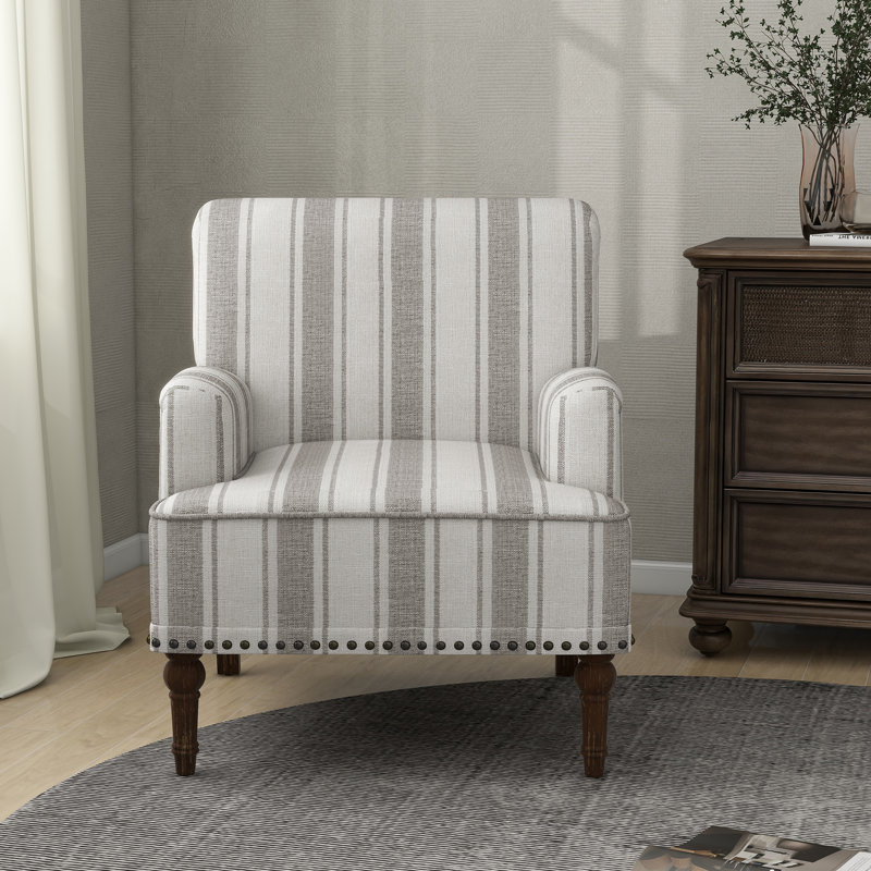 Arian 73 Cm Wide Cotton Armchair, Brown Stripe Linen Blend