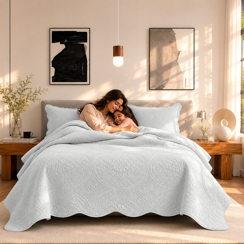 Literie Moonlight à motif floral surdimensionné – Literie respirante et réversible pour toutes les saisons, Queen, Blanc