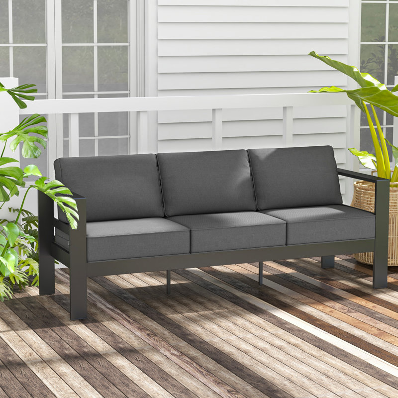 76'' Wide Aluminum Outdoor Sofa with Cushions, Dark Gray, Dark Gray